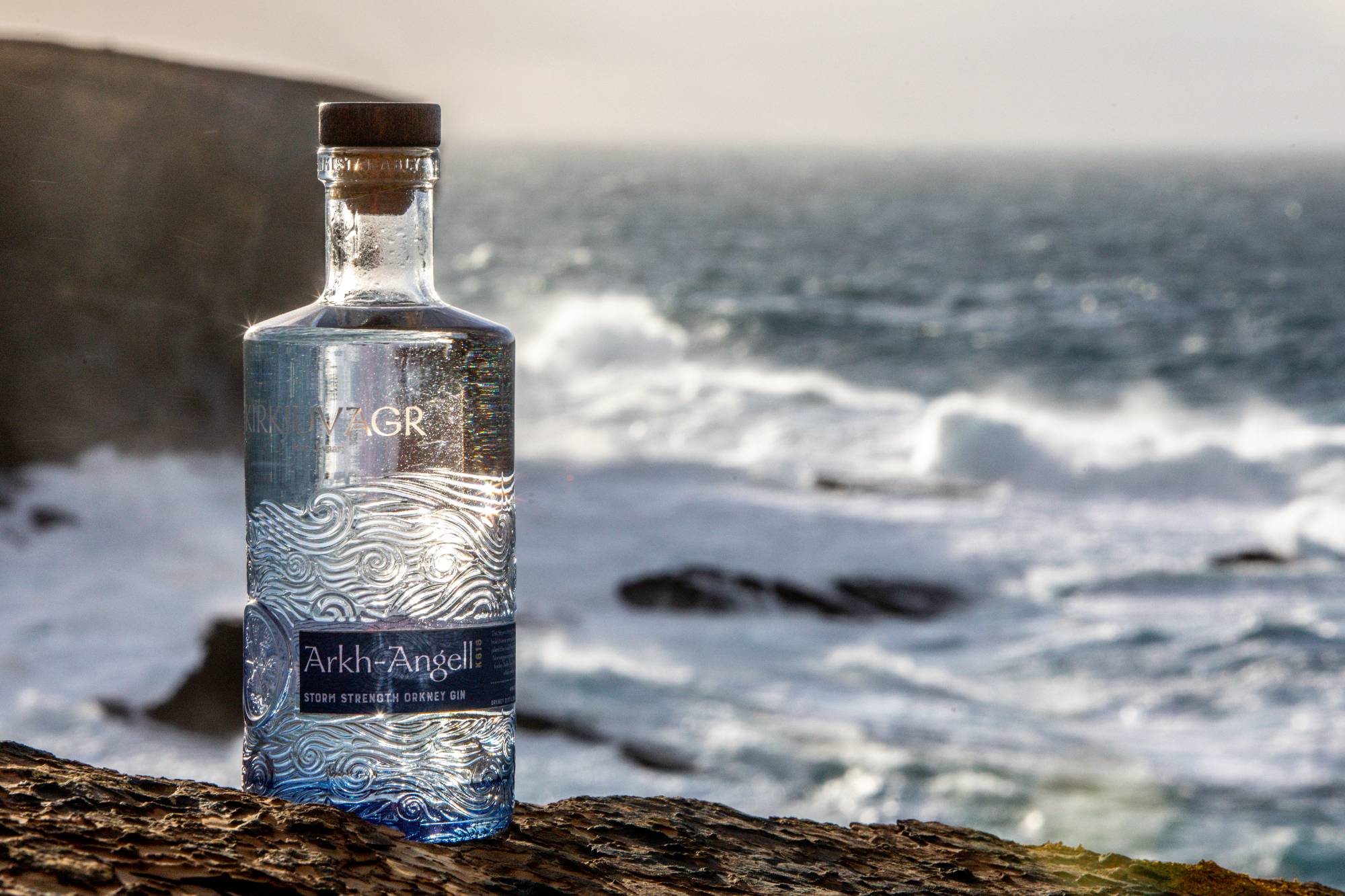 Arkh Angell Orkney gin in coastal landscape