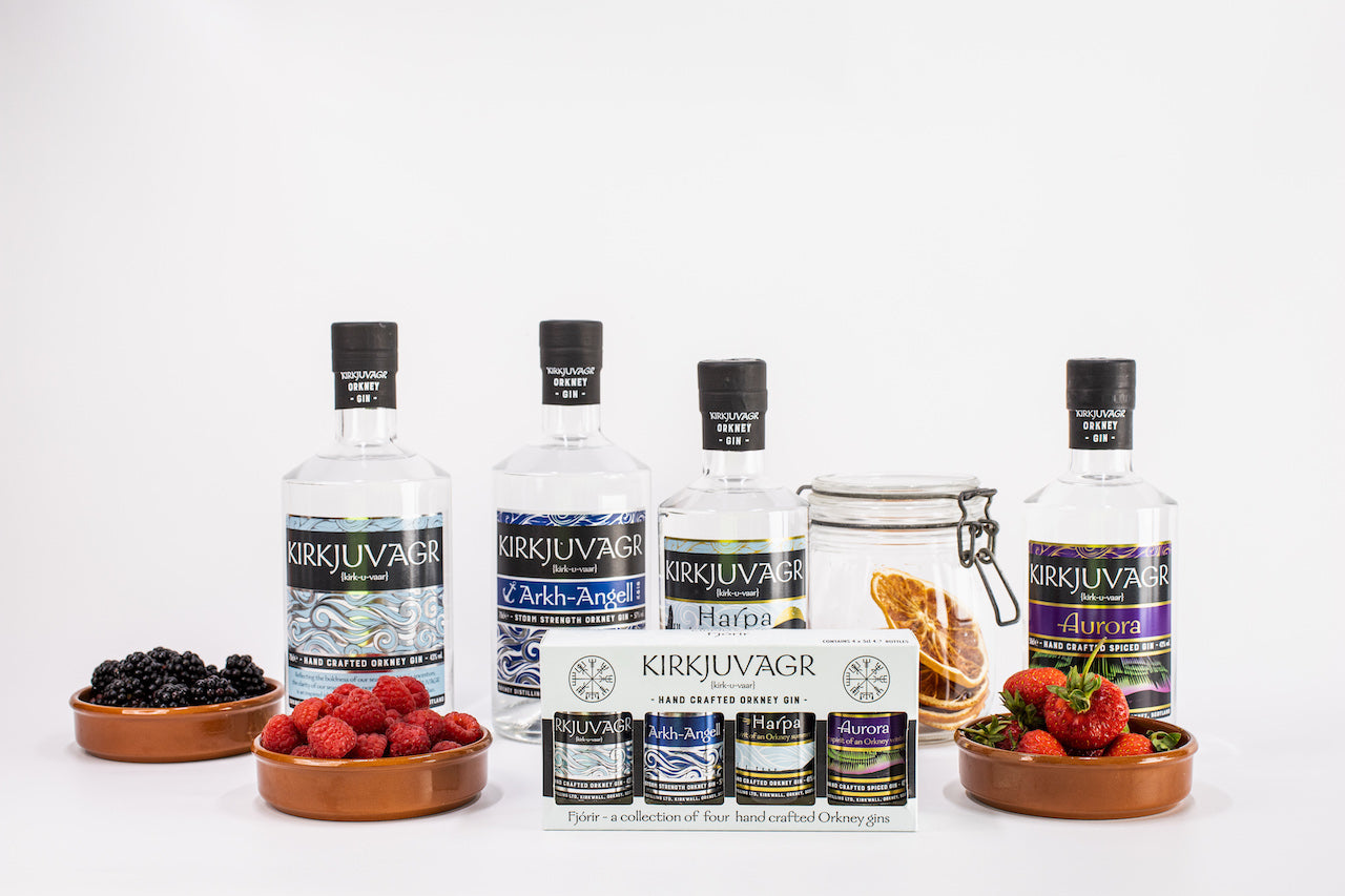 Kirkjuvagr gin gift set with 4 core bottles 